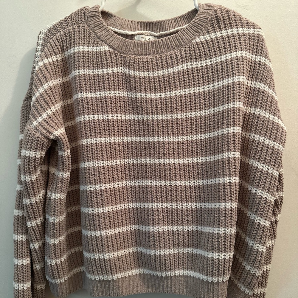 Maurices Brown and White Crew Neck Sweater with Stripes